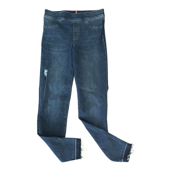 Spanx Sara Blakely Pull-on Jeans Women Size Medium Blue Distressed‎ Raw Cuff EUC - Picture 5 of 7